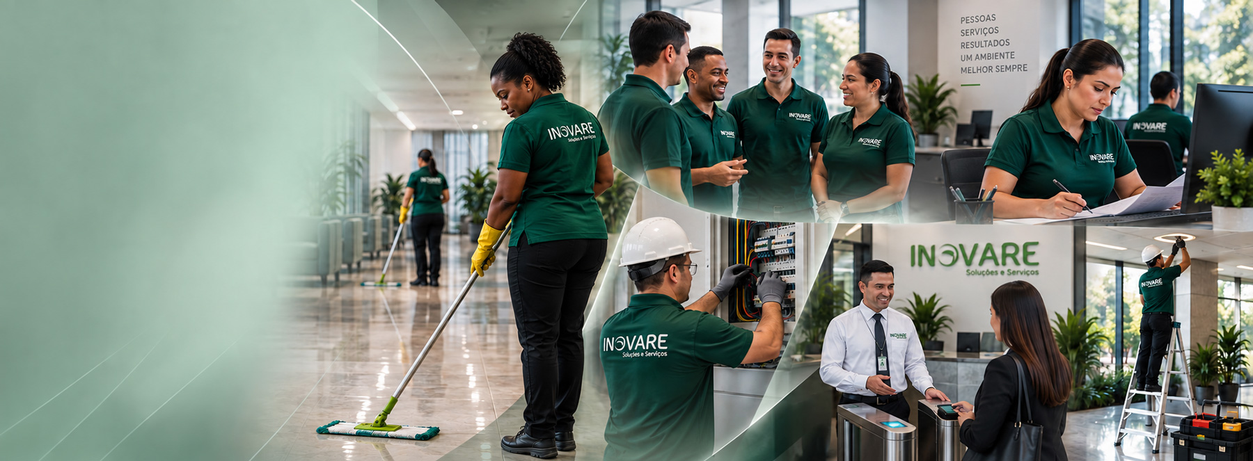 Profissional de limpeza em ambiente corporativo